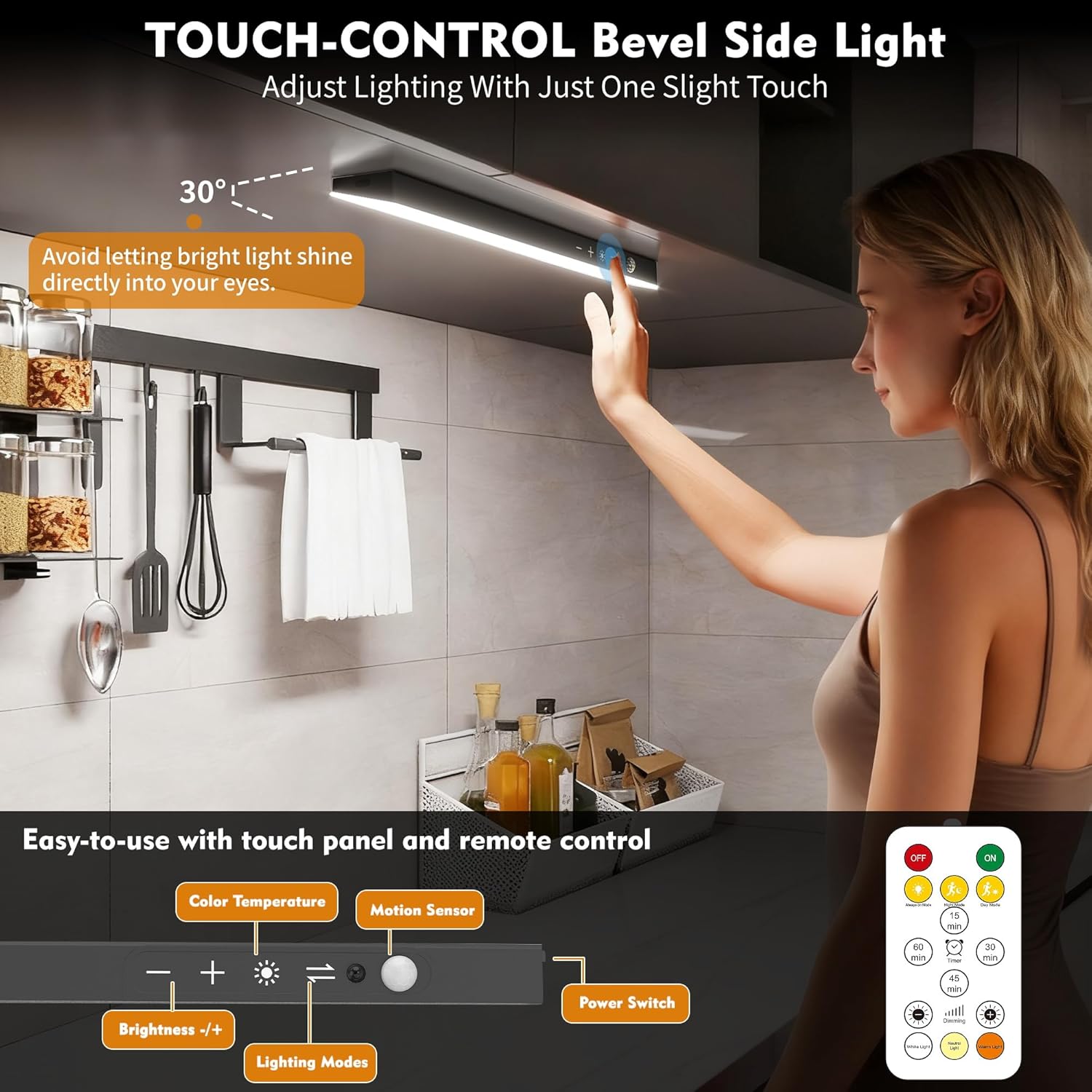 160LEDs Touch-Control Under Cabinet Lighting w/4000mAh Battery, Cordless Motion Sensor Under Counter Lights for Kitchen, Magnetic Rechargeable Closet Lights - 1Pack/Black, 2025 Fall