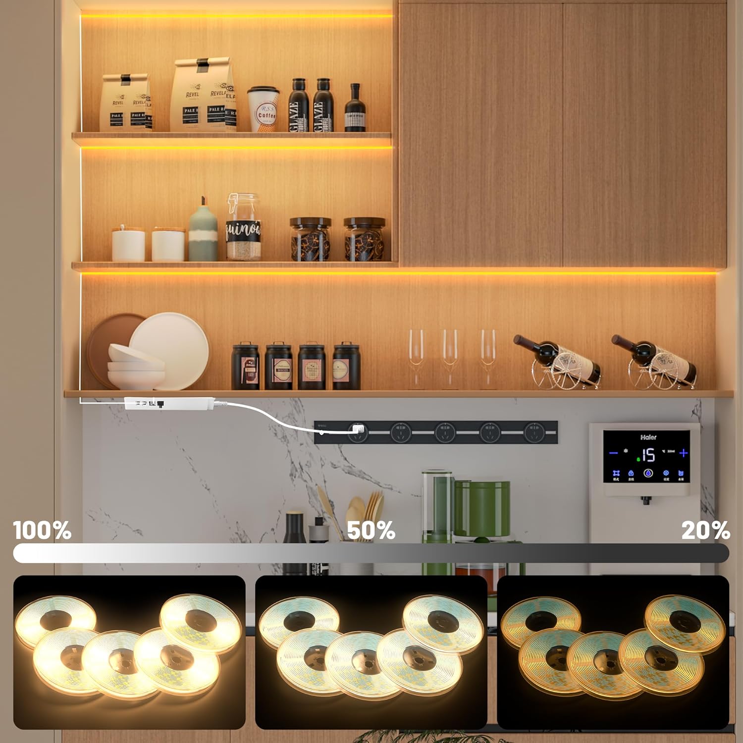 Lichaser 3.28ft COB LED Strip Light, 6 Rolls of 3000K Flexible COB LED for Acoustic Panel and Wood Slat Wall Panels Parallel with Dimmable Touch Sensor Switch, Cuttable for Wood Slat Lighting, Shelf