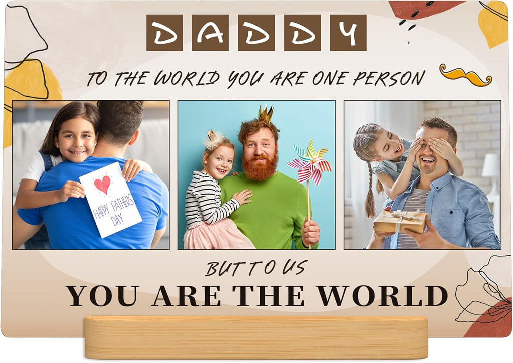 XIAODAXIA Father's Day Gifts Personalized Metal photo prints Customized photo gifts for Dad - Custom Picture Prints with Bamboo base Tabletop Art Home Decor - Gift Wrapping Available