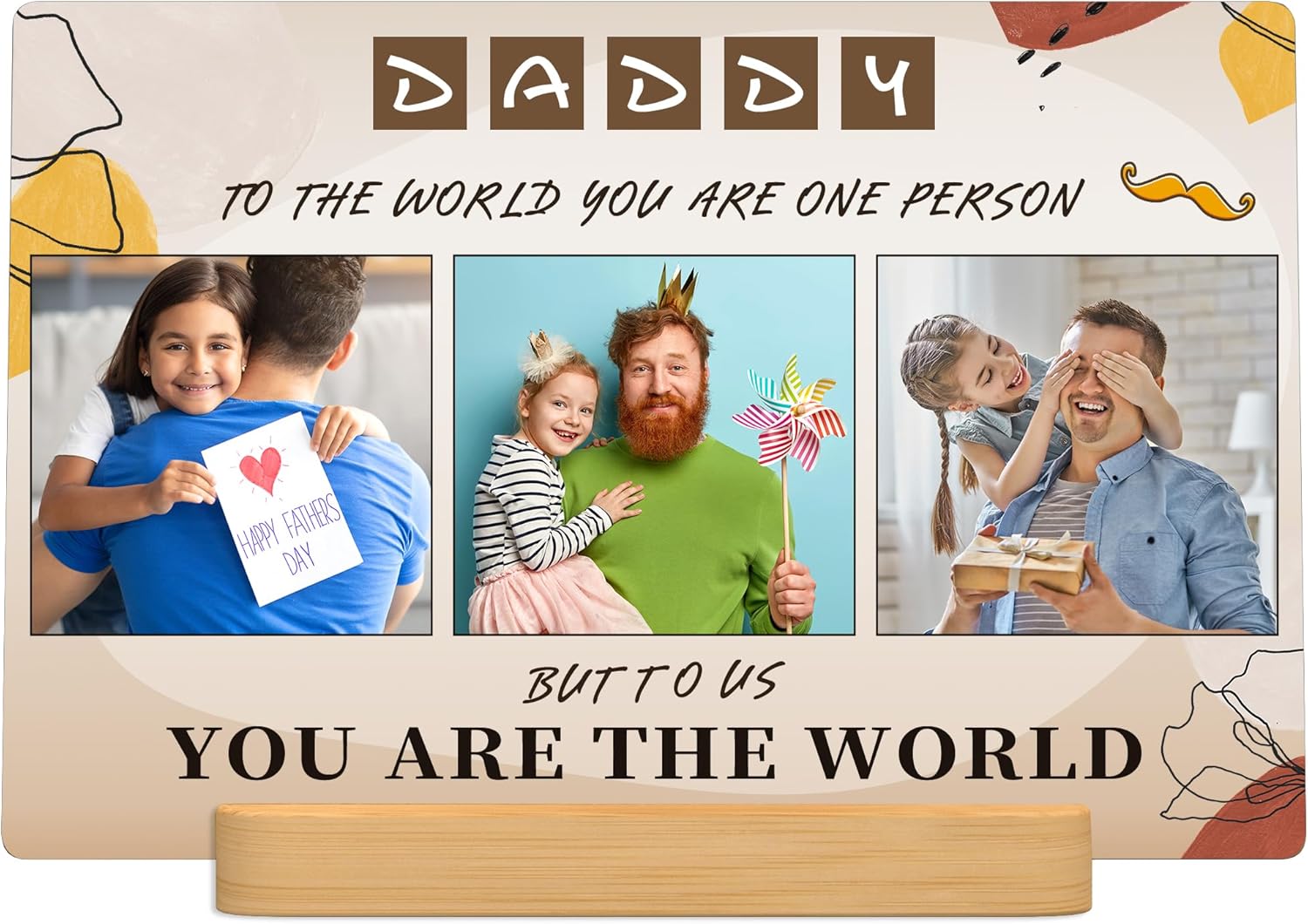 XIAODAXIA Father's Day Gifts Personalized Metal photo prints Customized photo gifts for Dad - Custom Picture Prints with Bamboo base Tabletop Art Home Decor - Gift Wrapping Available