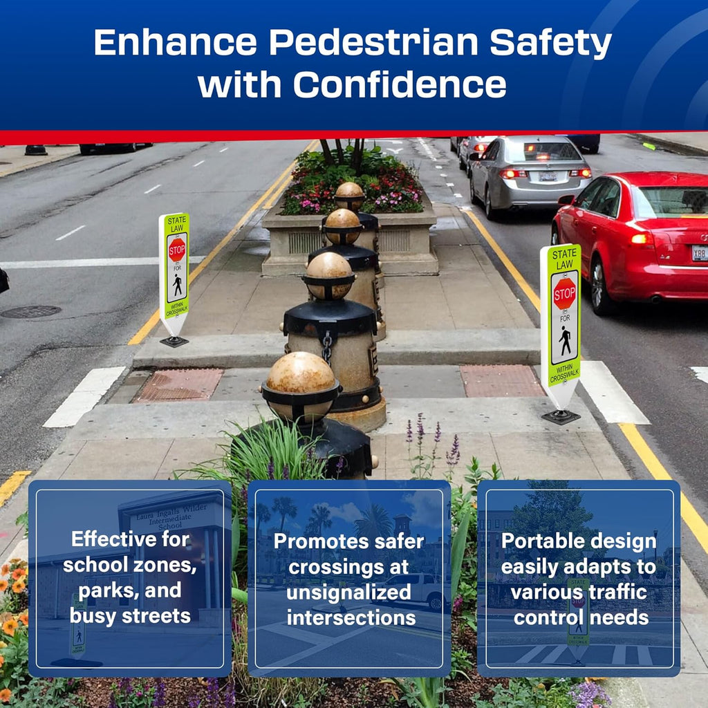 Impact Recovery - In-Street Pedestrian Crossing Signs - Street Sign - Road Safety Stop Sign with Surface Mount Base