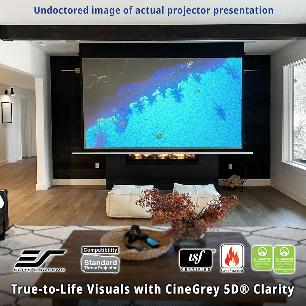 Elite Screens Evanesce Tab-Tension B 103" Diag. 16:9, Electric Recessed in-Ceiling Tensioned Ceiling/Ambient Light Rejecting (CLR/ALR) Projector Screen, ETB103HD5-E24, White