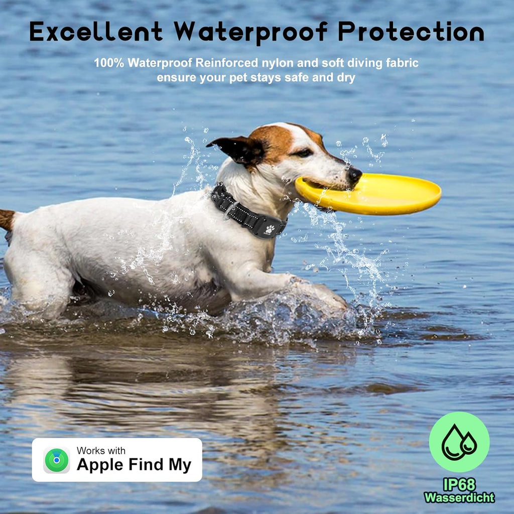 GPS Dog Collar Tracker 2-in-1,Reflective Waterproof Pet Collar,iOS-Only,No Monthly Fees,Unlimited Range,Ideal for Dog Tracking pet Tracker,for Small Medium Large Dogs(L (16.6"-24"), Black)