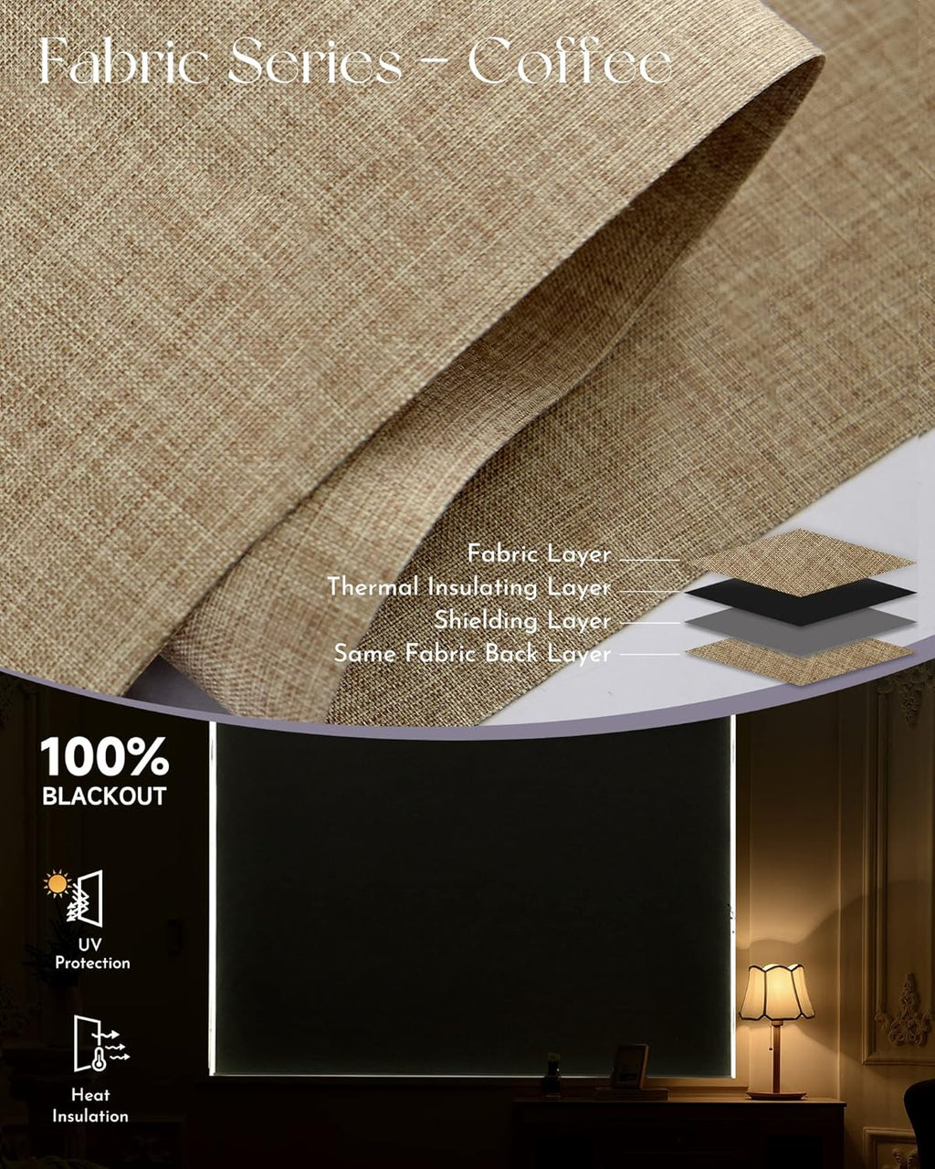 Graywind Motorized Shades 100% Blackout Compatible with Alexa Google Smart Home Control Build-in Hardwired Window Shades Thermal Insulated Window Blinds, Customized Size (Coffee)