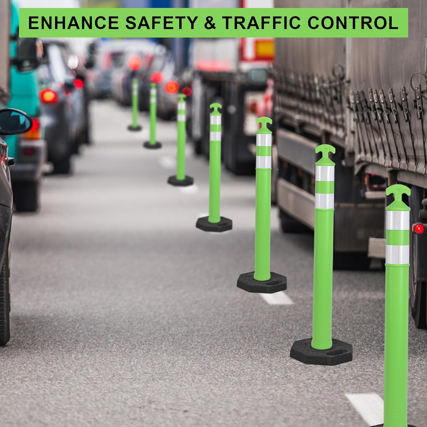 OrangeStar 9-Pack 42" Traffic Delineator Post Cones with Heavy Duty Rubber Base, Green Safety Cones for Road, Parking Lot, Warehouse, Construction Zone Safety