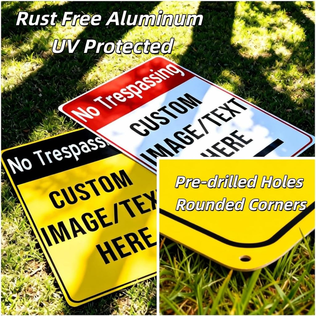 Custom No Trespassing Sign – 18x24 Inch Private Property Aluminum Outdoor Sign, Rust-Free & Weatherproof, Reflective Option, Glow-in-the-Dark, Single/Double Sided