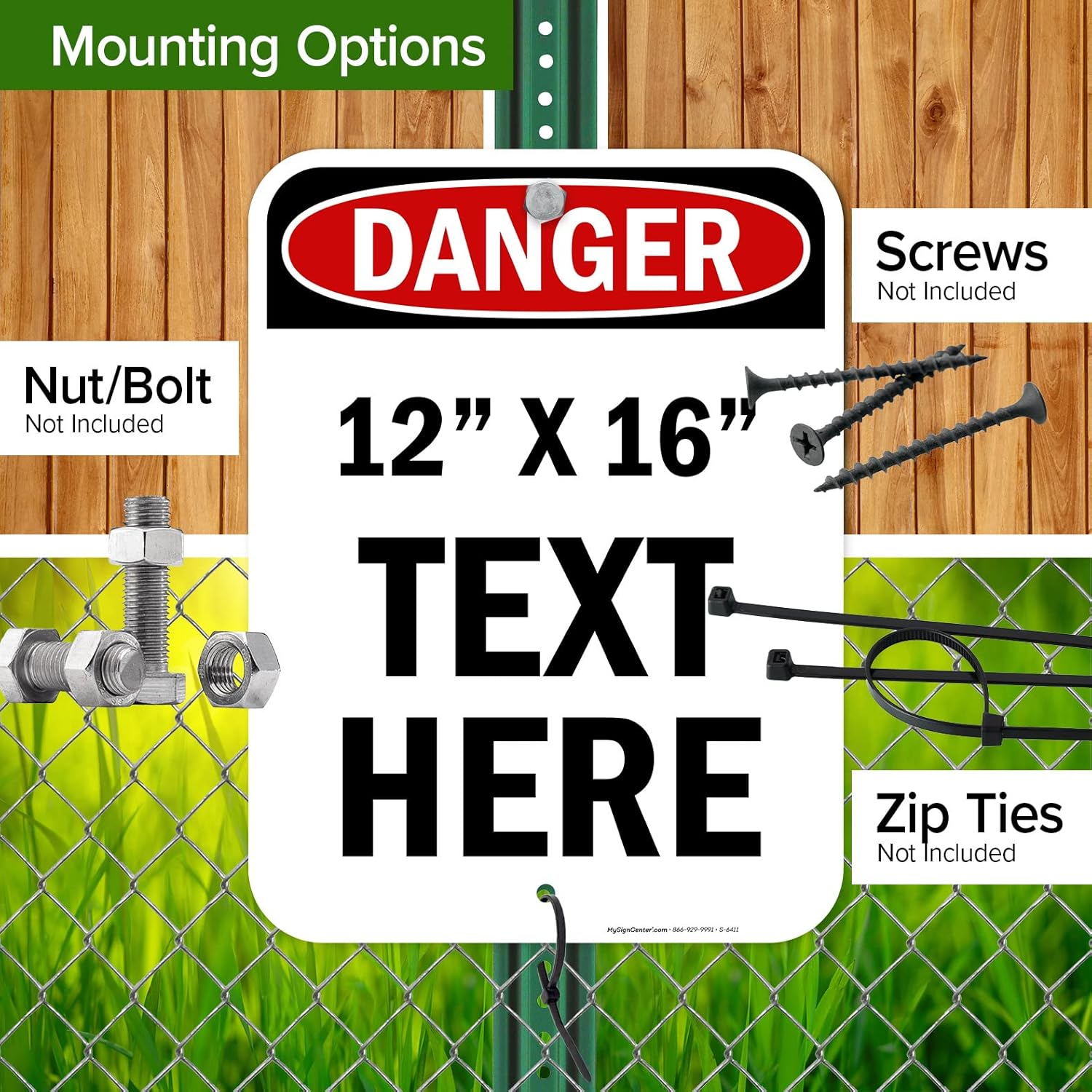 Custom Danger Sign, OSHA Sign, 12x16 Inches, Post Holes, Rust Free .040 Aluminum, Fade Resistant, Indoor/Outdoor Use, Made in USA by My Sign Center