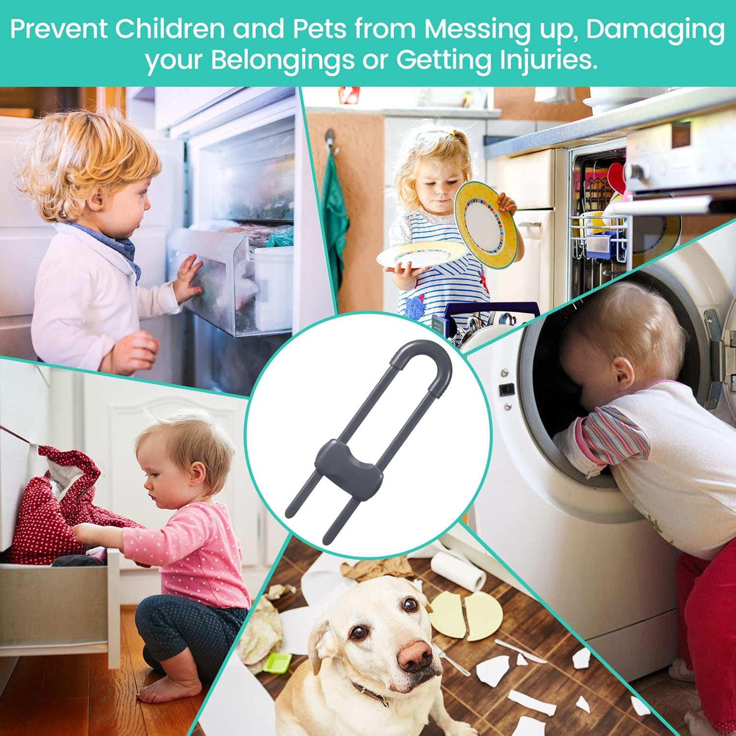 Jetec 10 Pieces Cabinet Locks for Babies, U-Shaped Proofing Drawers Safety Child Locks Adjustable, Easy to Use Childproof Latch for Knob Handle on Kitchen Door Storage Cupboard Closet (Gray)