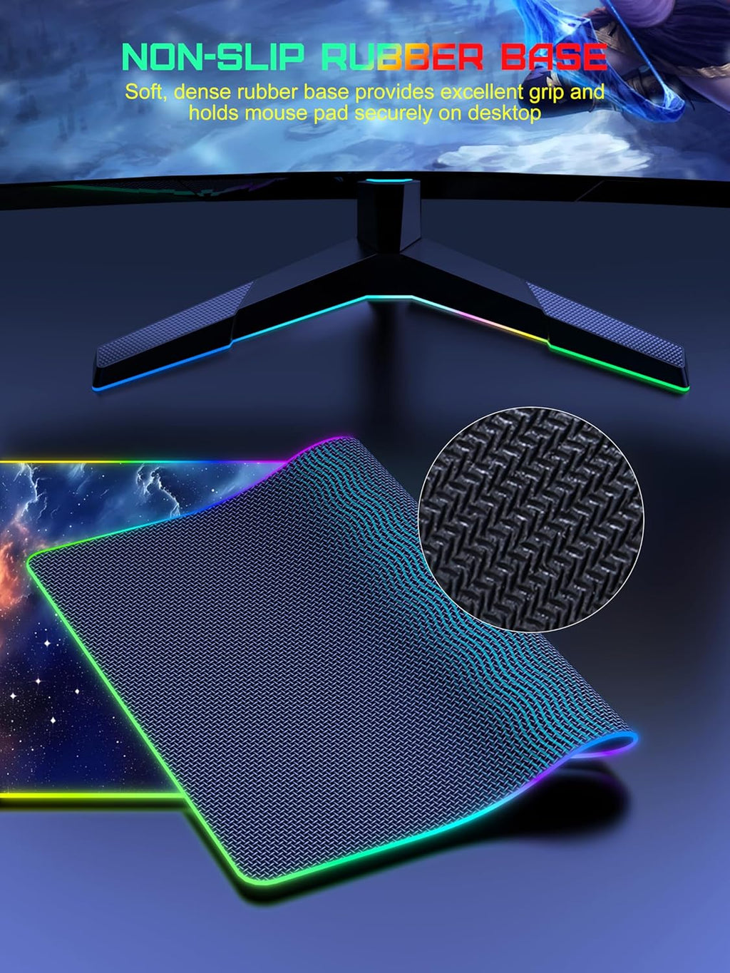 TopMade Wireless Charging Mouse Pad, RGB Gaming Mousepad, 35.4" x 15.8" Extra Large Waterproof Keyboard Desk Pad, Computer Desk Mat, Blue Nebula (Includes 20W PD Power Adapter & 6.56ft Woven Cable)