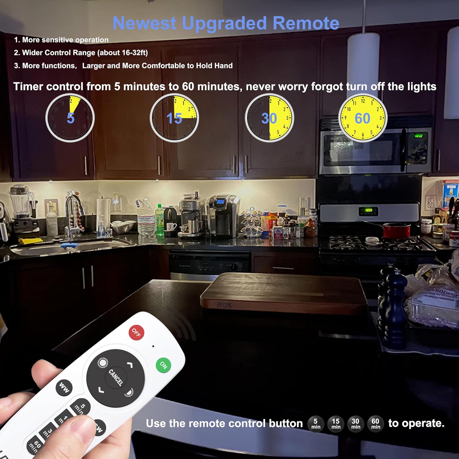 LDOPTO Under Cabinet Lights Wireless 4 Pack, Rechargeable Battery Operated Lights with Remote, Dimmable Led Closet Lights, Under Counter Lights Stick-on Touch Night Light for Kitchen, 3 Colors