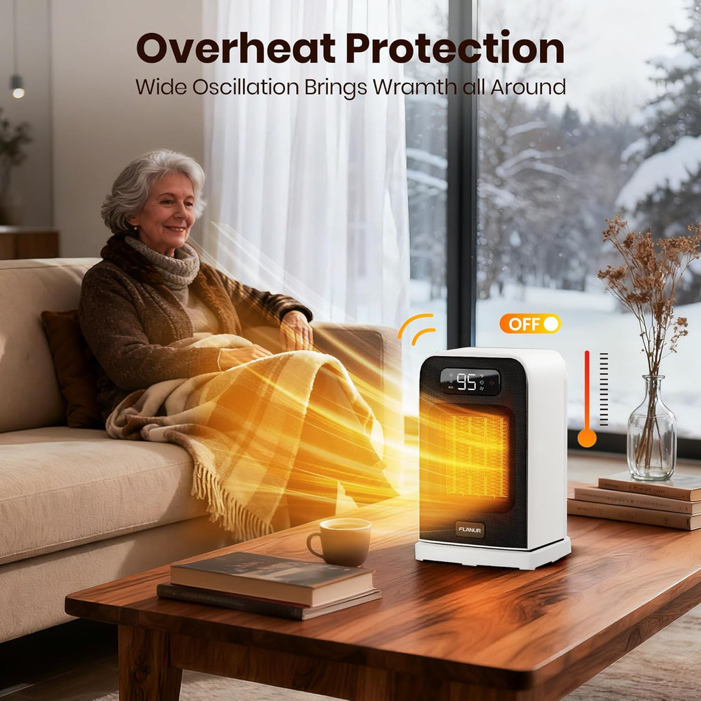 Space Heaters for Indoor Use, 1500W Small Desk Heater with Remote, Thermostat, 4 Modes, 12H Timer, LED Display, Safety Protection, 70° Oscillating Heater for Office Bedroom Home (White, 1Pack)