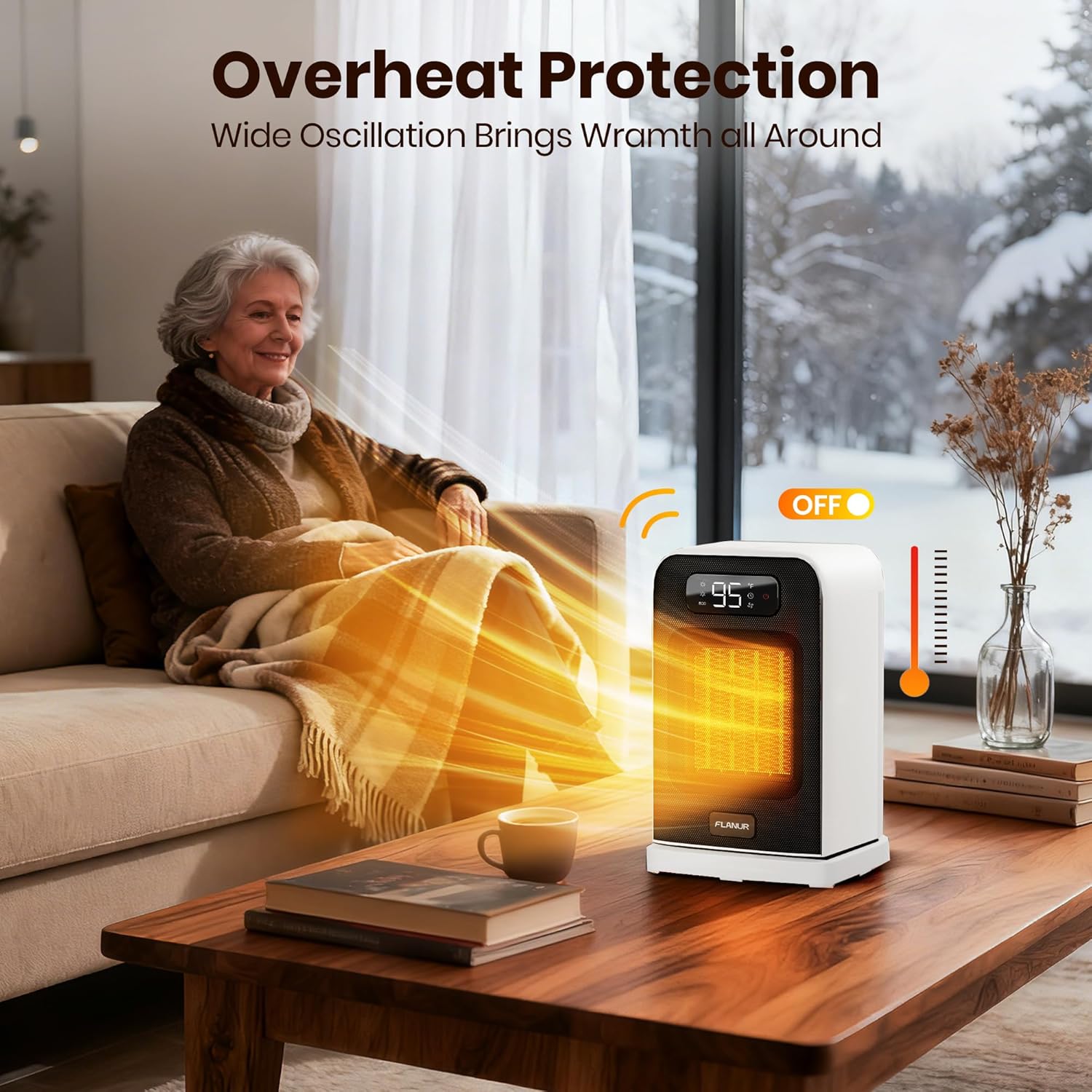 Space Heaters for Indoor Use, 1500W Small Desk Heater with Remote, Thermostat, 4 Modes, 12H Timer, LED Display, Safety Protection, 70° Oscillating Heater for Office Bedroom Home (White, 1Pack)