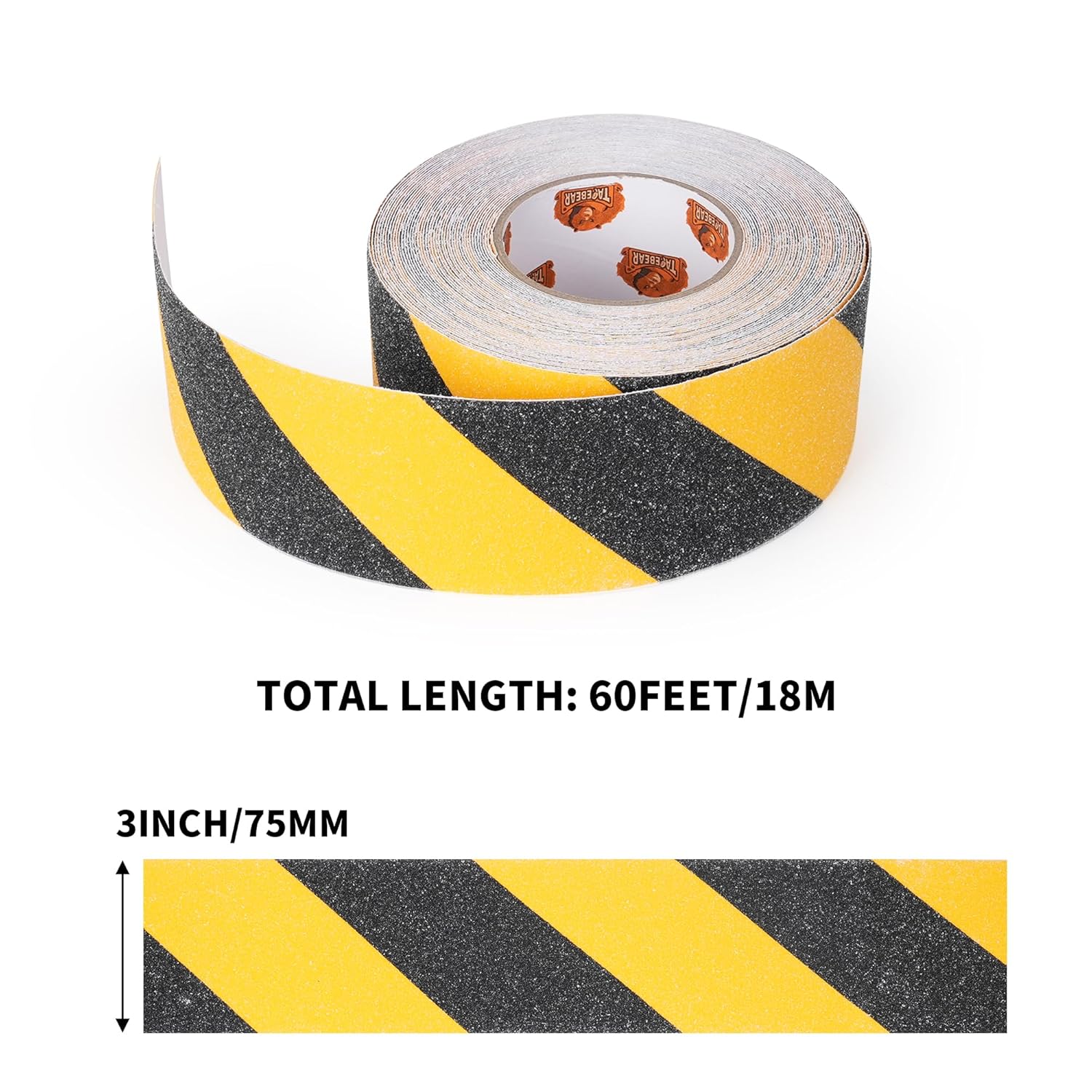 TAPEBEAR Non Slip Hazard Tape 3inch x 60feet, Black and Yellow Safety Tape, Anti Slip Caution Tape Roll, Nonslip Warning Floor Tape for Indoor Outdoor Steps Stairs, Strong Grip Tape