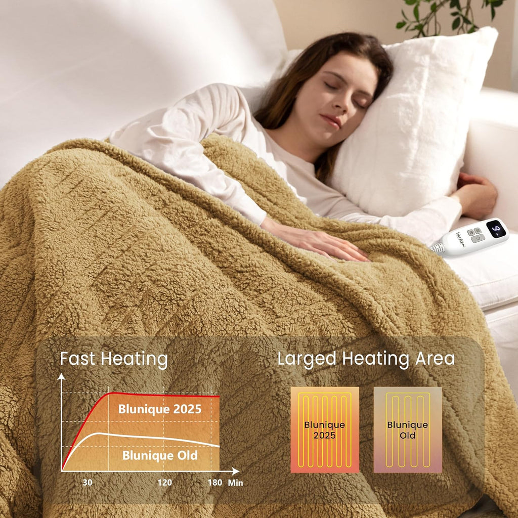 Heated Blanket Electric Blanket Twin - Fast Heating Blanket Throw Double Sided Sherpa Ultra Soft Cozy with 10 Heating Levels & 2-10 Hours Auto Off, Mashine Washable, 62 x 84 Inches, Camel