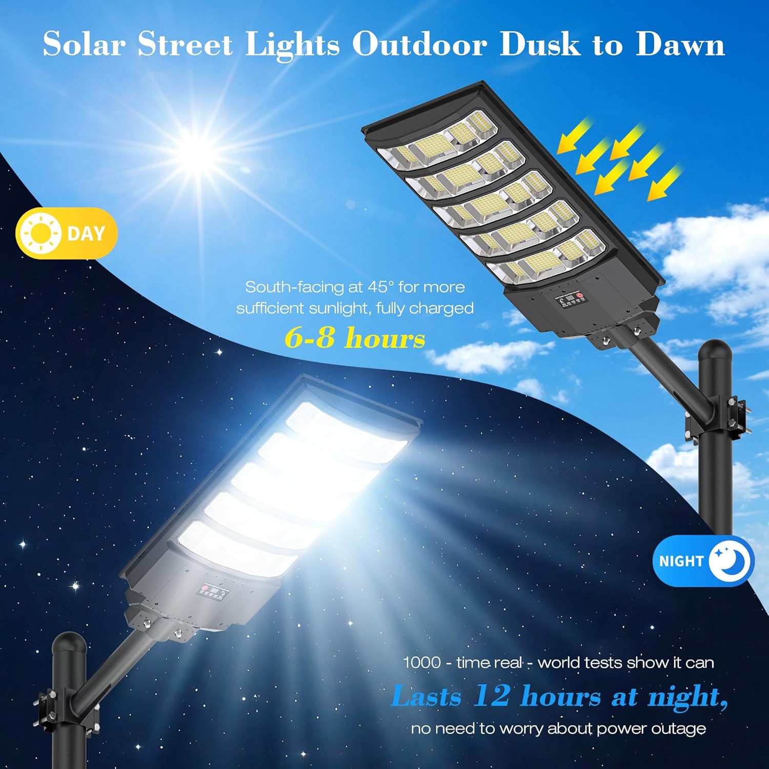 Solar Street Lights Outdoor,10000W Solar Lights Outdoor Waterproof with Motion Sensor, IP66 Solar Flood Lights for Yard, Pathway, Parking Lot - 350° Wide Angle & Remote Control Included (2 PACK)