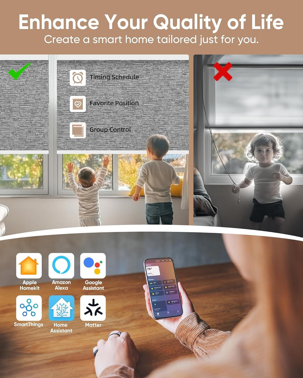 Kincmo Motorized Blinds with Remote,100% Blackout Motorized Roller Shades Work with Apple Homekit,Alexa,Google, Custom Electric Blinds with App,Voice Control (Aqua Waves Grey)
