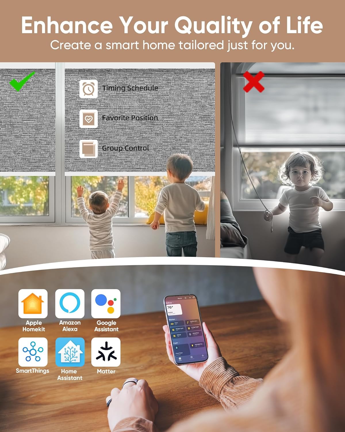 Kincmo Motorized Blinds with Remote,100% Blackout Motorized Roller Shades Work with Apple Homekit,Alexa,Google, Custom Electric Blinds with App,Voice Control (Aqua Waves Grey)