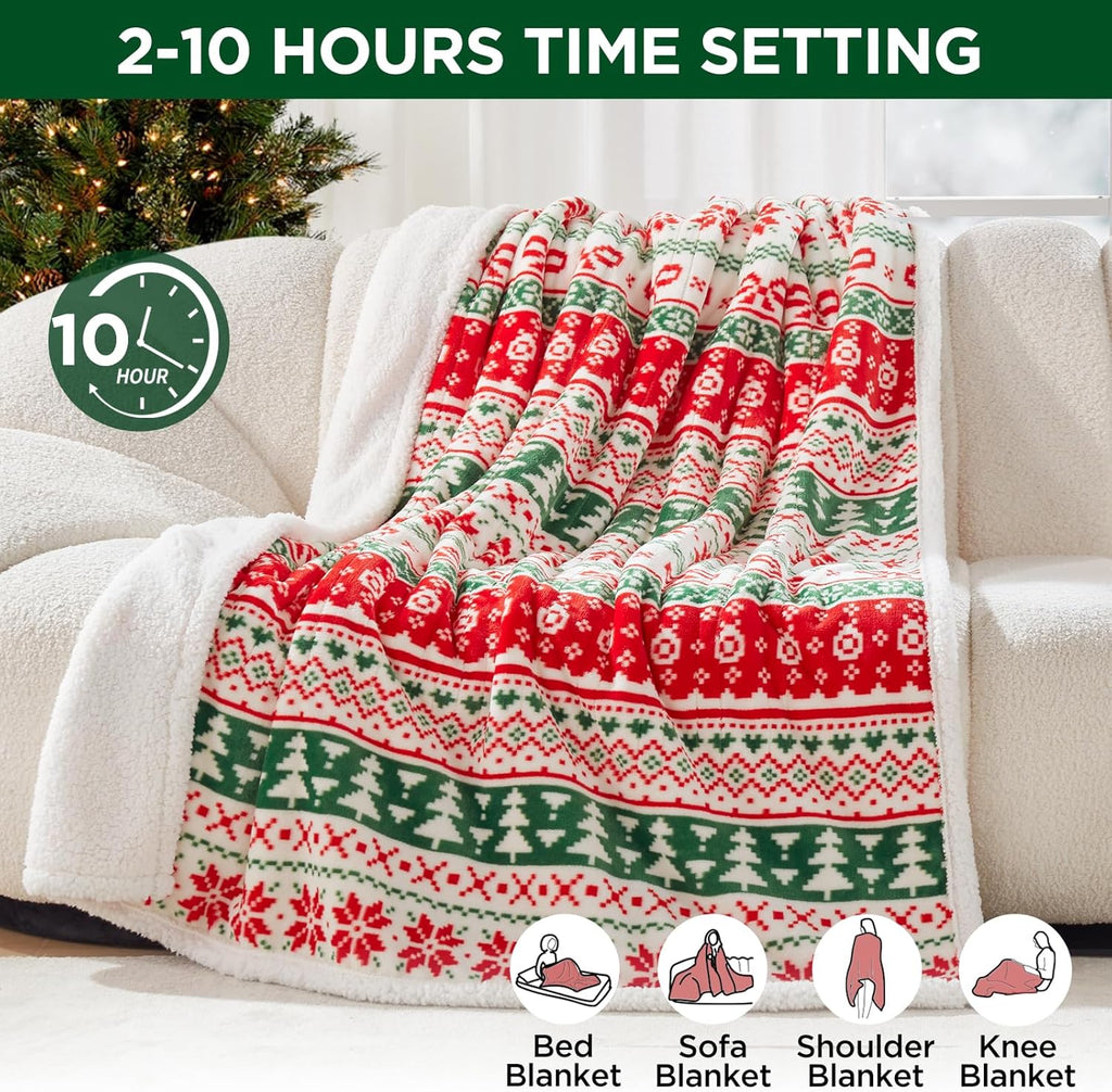 Westinghouse Heated Throw Blanket, Super Soft Flannel to Sherpa Electric Throw with 6 Heating Levels & 2-10 Hours Auto Off, Fast Heating & Overheat Protection, 50x60 Inch, Christmas Tree
