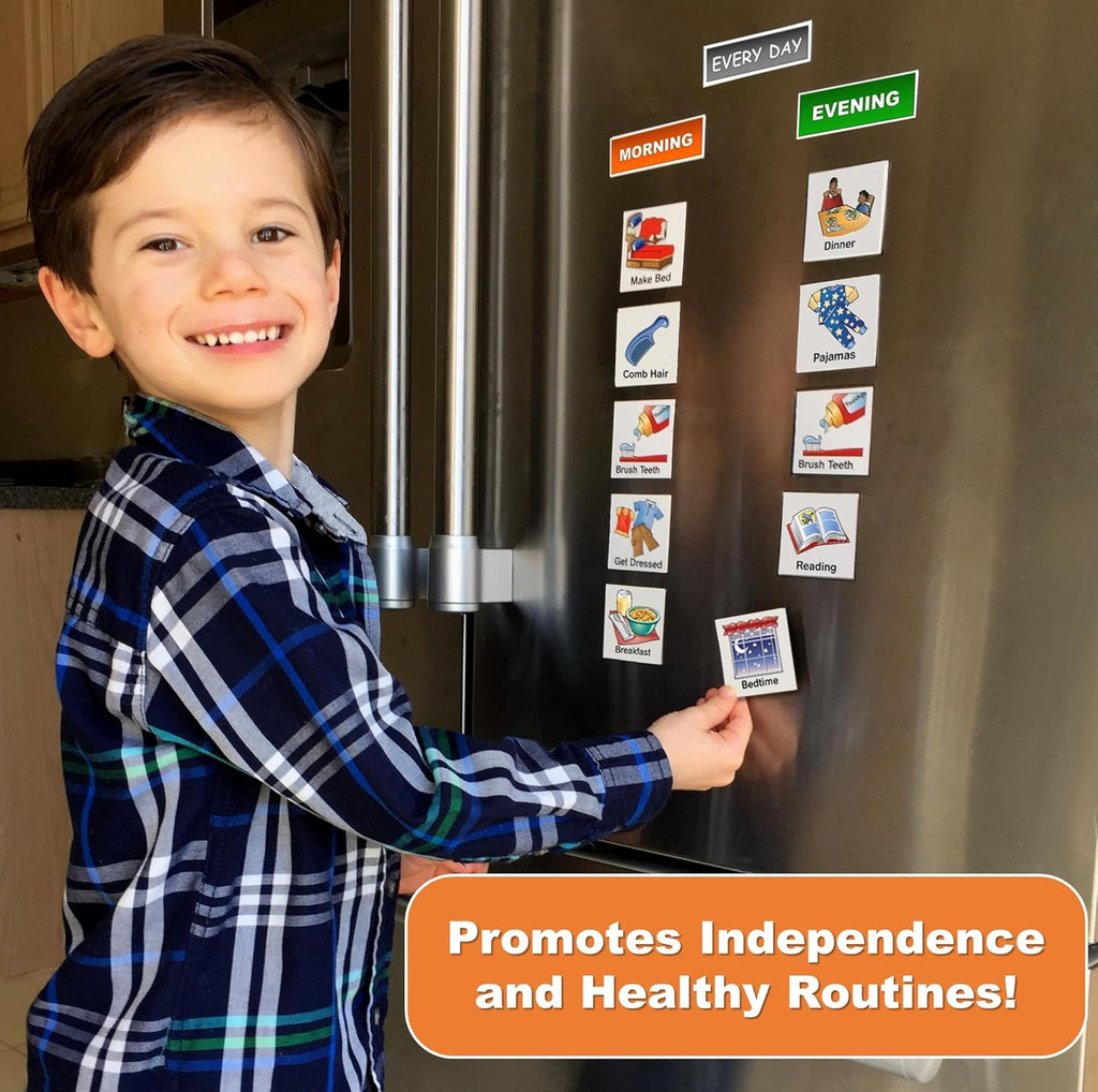 Kids Visual Schedule Magnets and Headings: SchKIDules 93Pc Home Collection for Daily Routines, Chores, Executive Functioning, Behavioral Supports, Communication-Good for Toddlers, ADHD, Autism