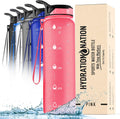 Hydration Nation (32oz Water Bottle With Time Marker - Leak Proof Water Bottles With Times To Drink For Fitness & Sports - 32oz Water Bottle With Straw For Drinking - Water Tracker Bottles (Pink)