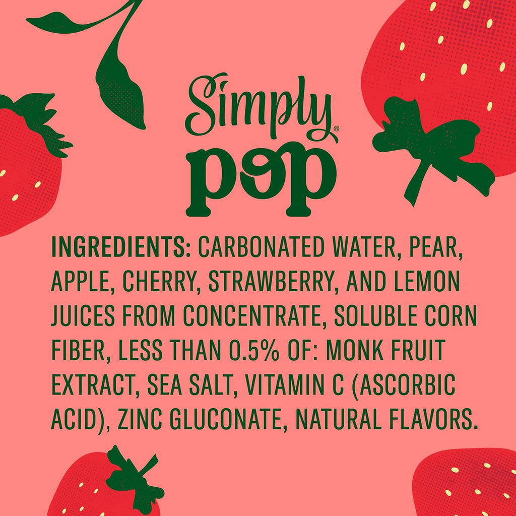 Simply POP Prebiotic Soda Strawberry Cans, 12 fl oz, 12 Pack
