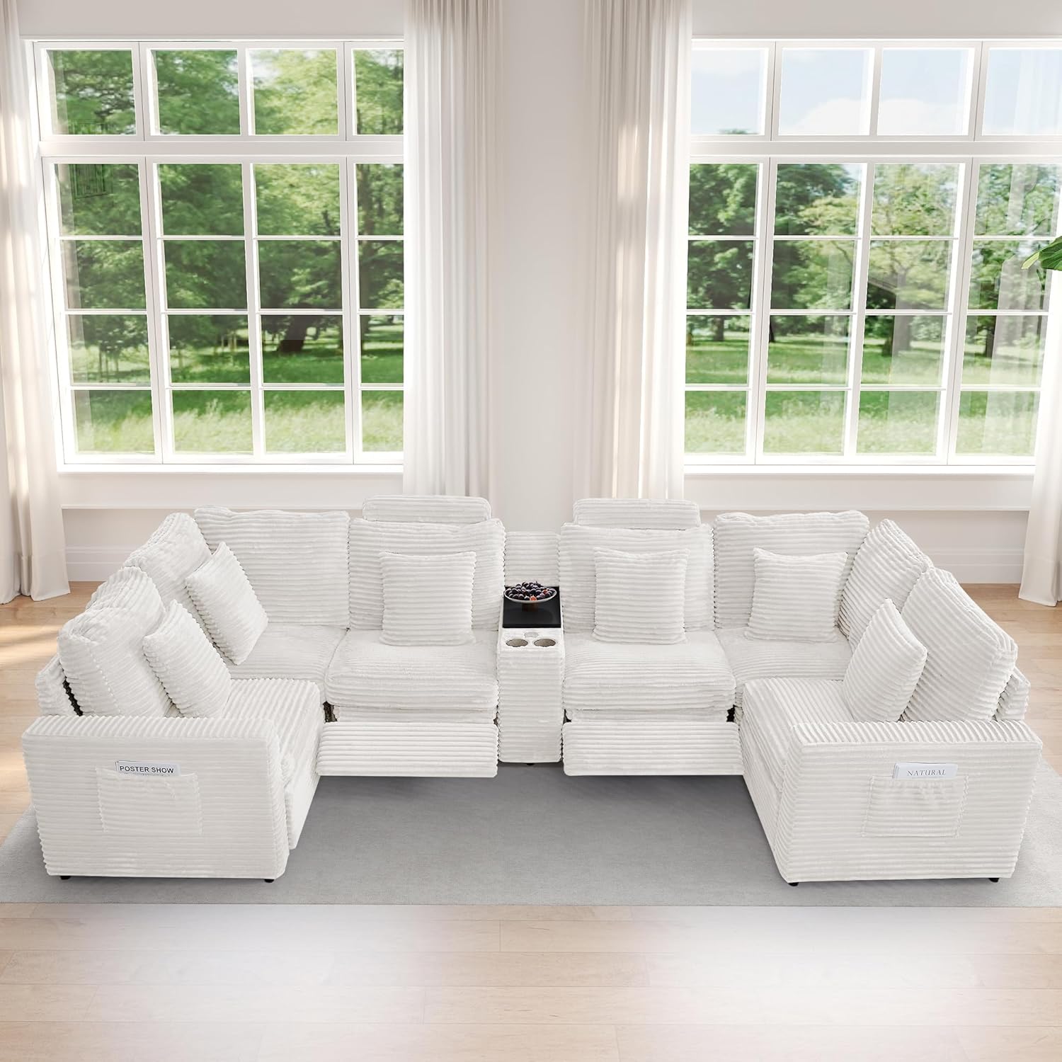 LEVNARY Modular Corner Chair, Faux Rabbit Fur Upholstered Single Corner Seat for Sectional Sofas (White)