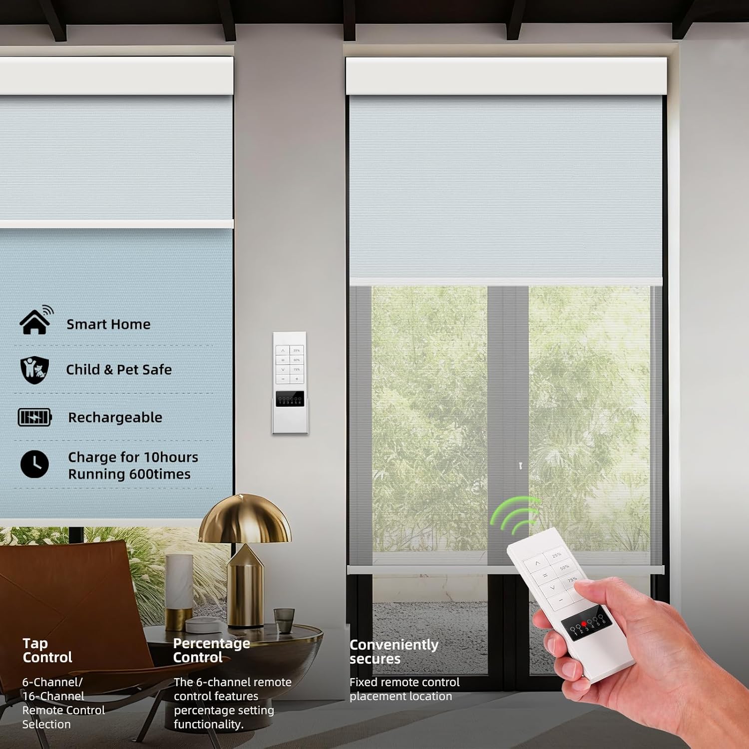ZSTARR Motorized Day and Night Dual Smart Blind for Window with Valance Rechargeable Motor,Blackout Roller Shade Custom Size,with Valance Suitable for Home,Office (Full Blackout Light Blue)