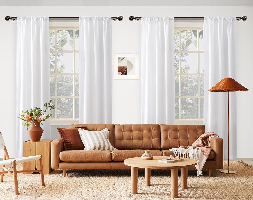 KAMANINA 2 Pack Curtain Rods for Windows 48 to 84 Inch, Antique Bronze Heavy Duty Curtain Rod Adjustable, 7/8 Inch Single Decorative Drapery Rods 32 to 86 Inch(2.6-7.1Ft), Netted Texture Finials