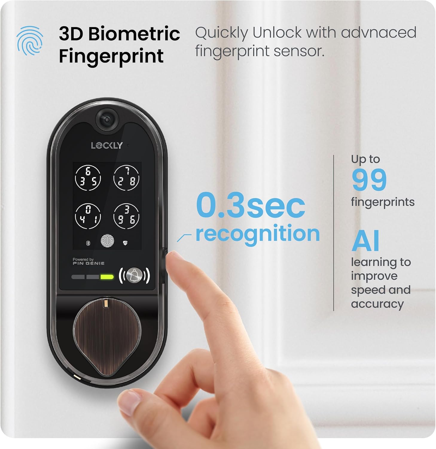 Lockly Vision Smart Lock, HD Video Doorbell Smart Locks for Front Door, Fingerprint Door Lock, Touchscreen Keypad, App Control, No Monthly Fee, Auto Lock - Venetian Bronze