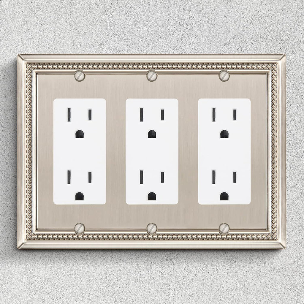 Henne Bery Sunken Pearls Heavy Duty Decorative Wall Plate Switch Plate Outlet Cover (Triple Decorator, Satin Nickel)