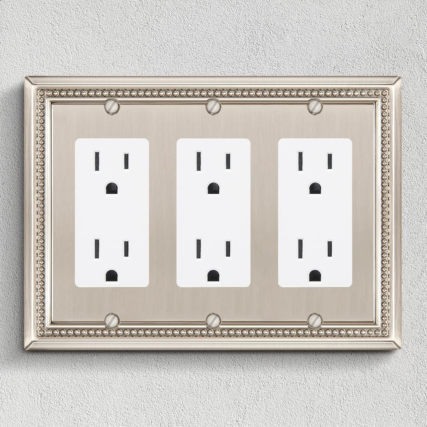 Henne Bery Sunken Pearls Heavy Duty Decorative Wall Plate Switch Plate Outlet Cover (Triple Decorator, Satin Nickel)