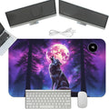 Heated Mouse Pad with 3 Temperature Settings(104°F–122°F),Large 24x14.2 Inch PU Leather Heated Desk Mat,Waterproof Warming Pad for Office,Gaming & Cold Hands Relief,Moon Wolf Howling