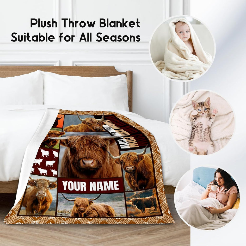 Personalized Blanket for Women Girls, Custom Highland Cow Gifts for Adults - 30"x40" Kids Throw for Couch, Office - Soft, Fuzzy & Cozy - Wildlife Home Decor Gift Ideal