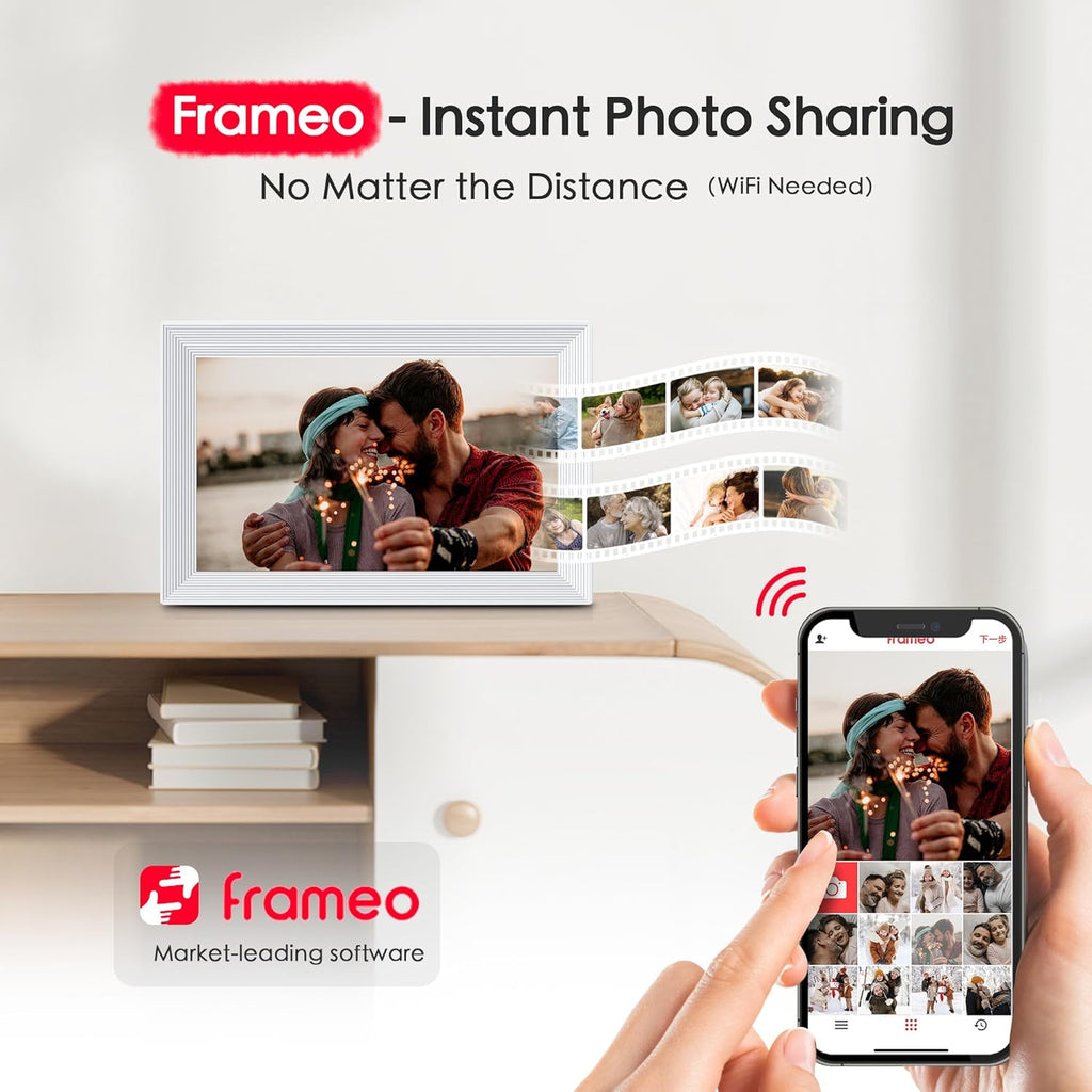 Digital Picture Frame, 10.1 inch Frameo Digital Frame WiFi, 1280 * 800 IPS HD Touchscreen, 32GB Storage, Instant Share Pictures Video, Smart Photo Frame Electronic, Gifts for Mom, House Warming