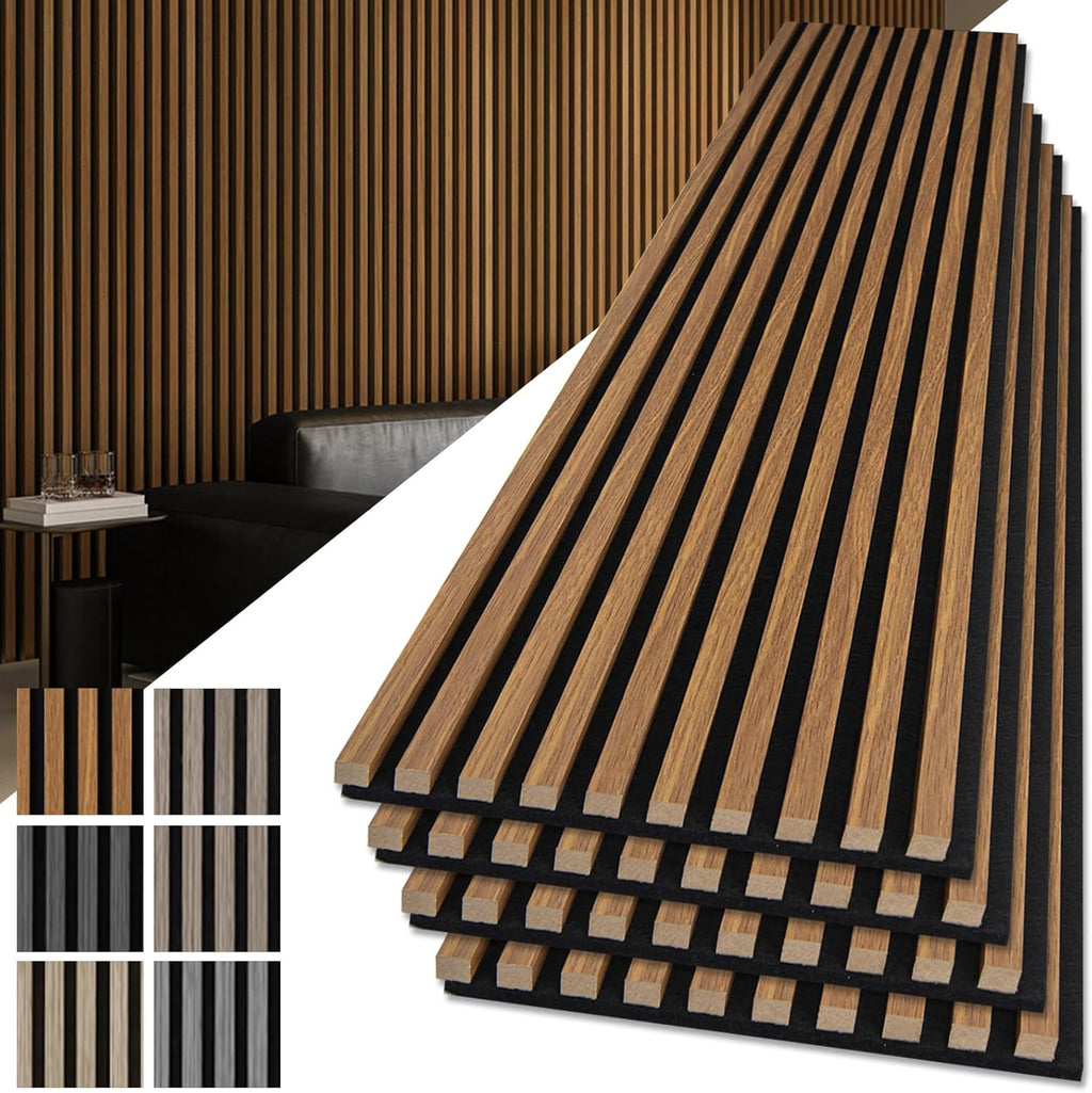 Art3d 4-Pack 108" x 12" Acoustic Wood Panels for Wall, Soundproof Wood Slat Panel for Wall and Ceiling, 3D Fluted Sound Absorbing Paneling for Interior Wall Decor, Living Room, Bedroom - Teak