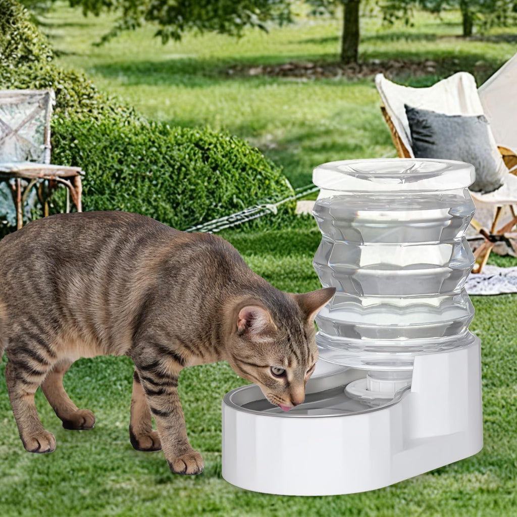 RIZZARI Dog Water Bowl Dispenser: 5L Large Automatic Stainless Steel Gravity Feeder with Specialized Brush and Triple Filter - for Cats with Joint Spine Pain - for Kitchen Bedroom