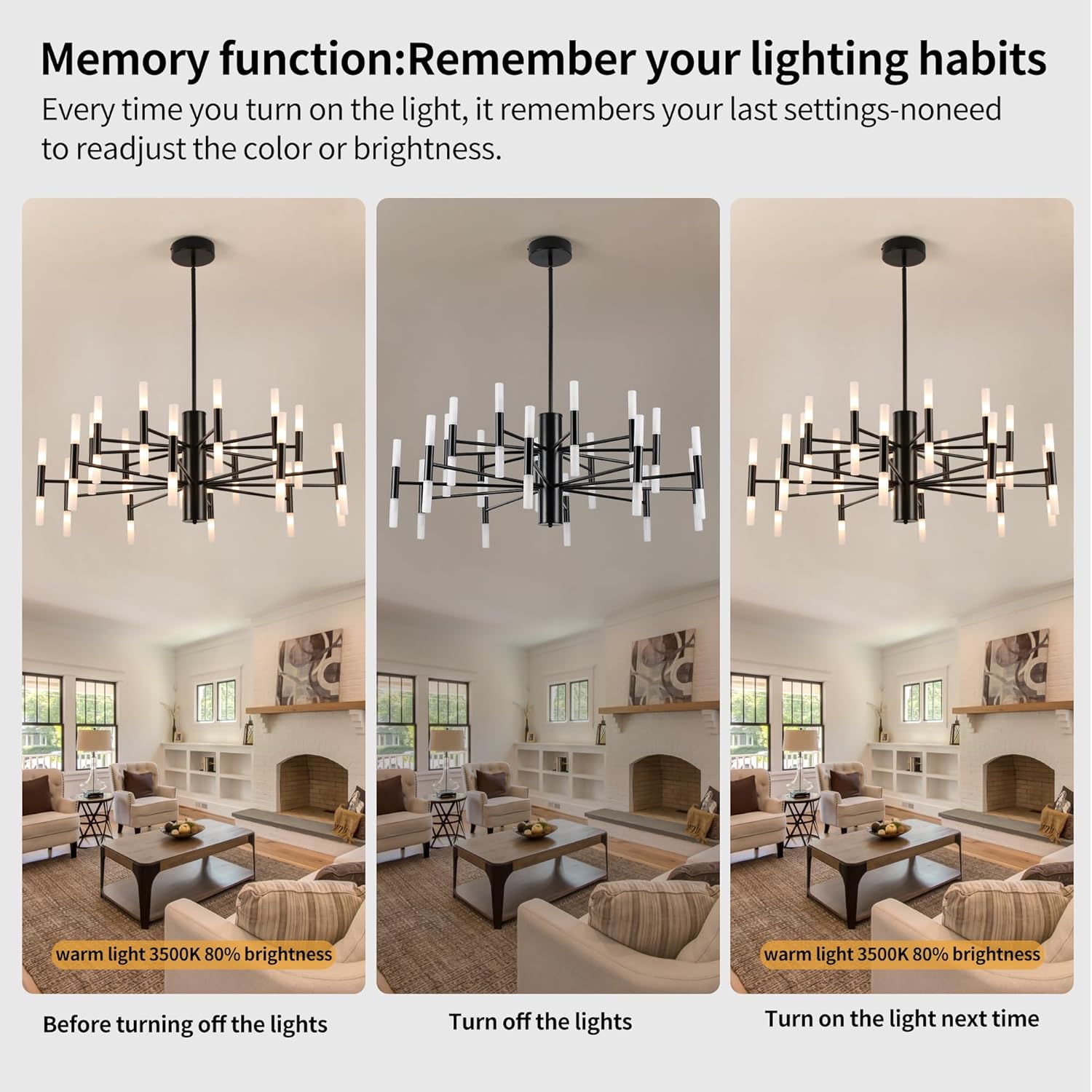 Modern Sputnik Chandelier Mid Century Black Chandeliers for Dining Room Living Room Kitchen Bedroom Support APP Voice Control Dimmable Smart LED Light Fixture(GB1337YY40-BK)