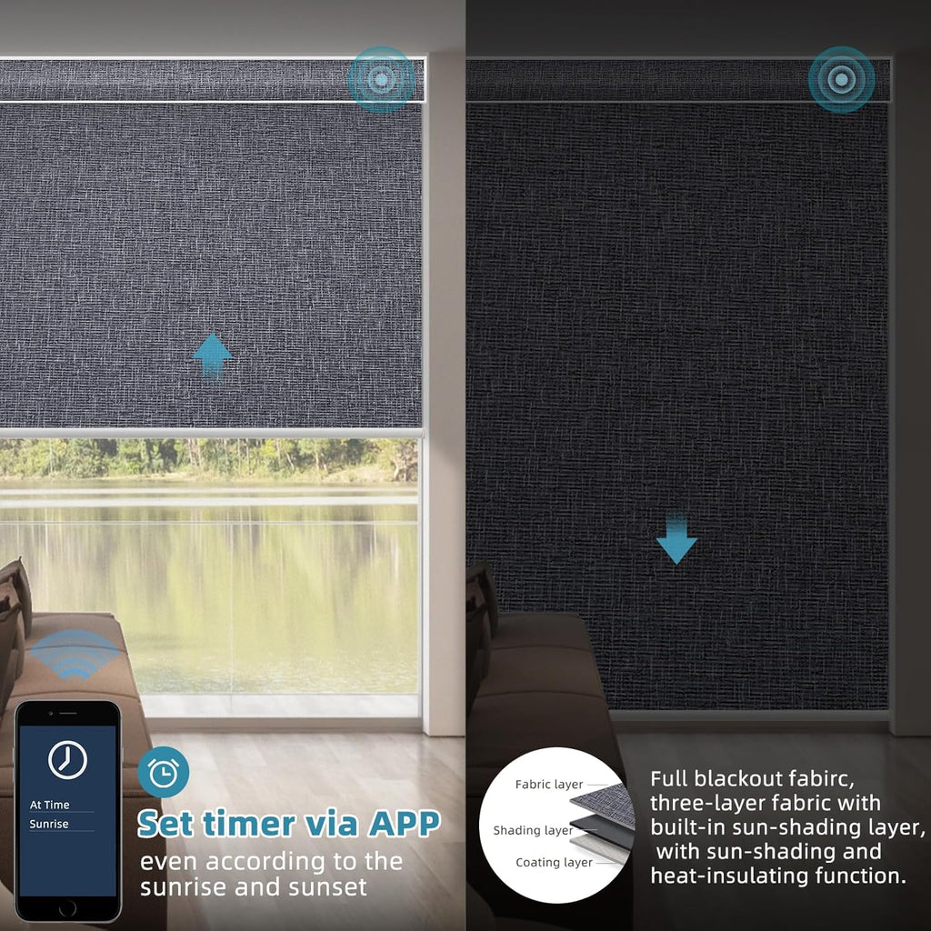 SmartWings Motorized Smart Blinds with Remote, Custom Automatic 100% Blackout Roller Shade Compatible with Alexa/Homekit/Google, Electric Smart Blinds for Indoor Windows, Eclipse Charcoal
