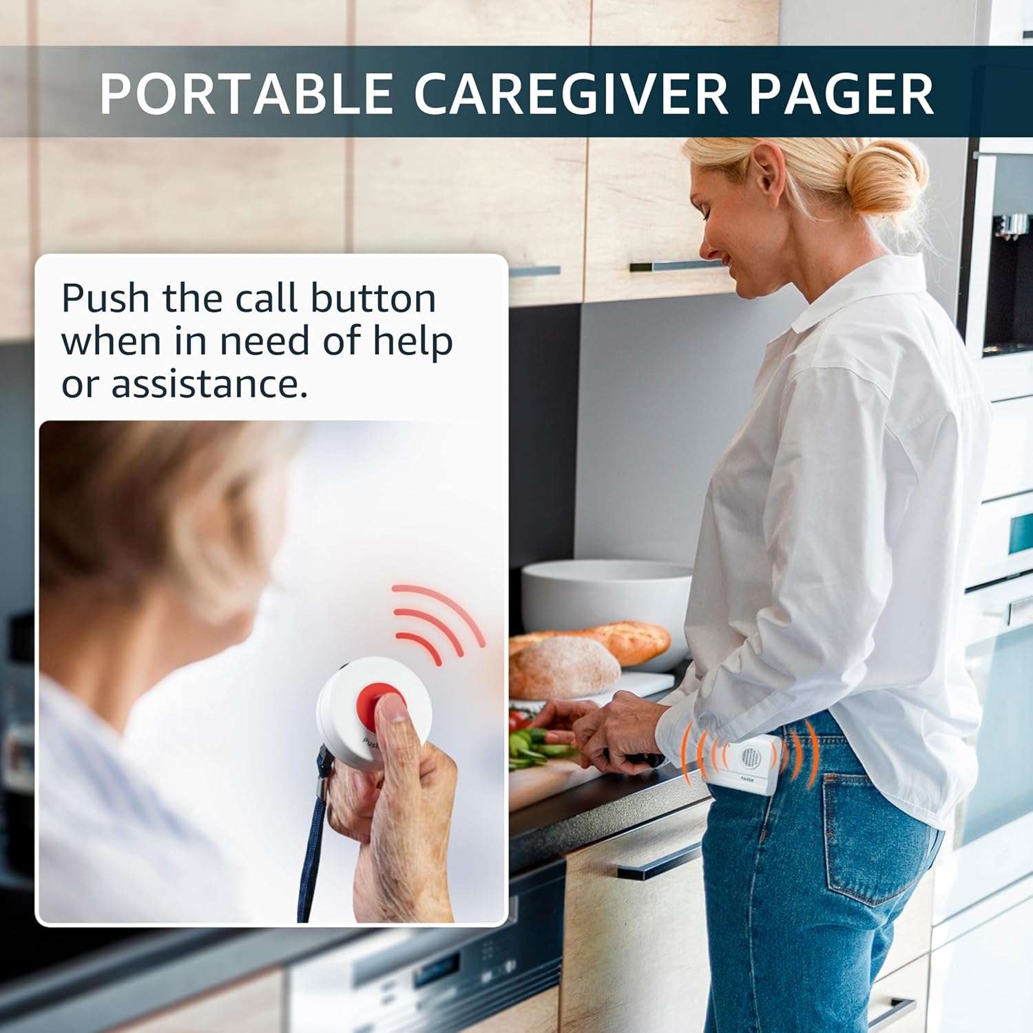 Call Button for Elderly and Caregiver Pager Portable SOS Alert System Alarm for Nurse Call Seniors Patients Emergency Home