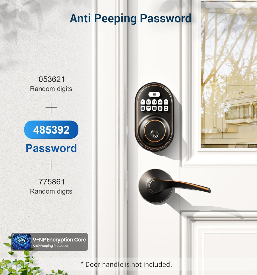 Veise Keyless Entry Door Lock, Electronic Keypad Deadbolt, Keyed Entry, Auto Lock, Anti-Peeking Password, Back Lit & Easy Installation Design, Oil Rubbed Bronze