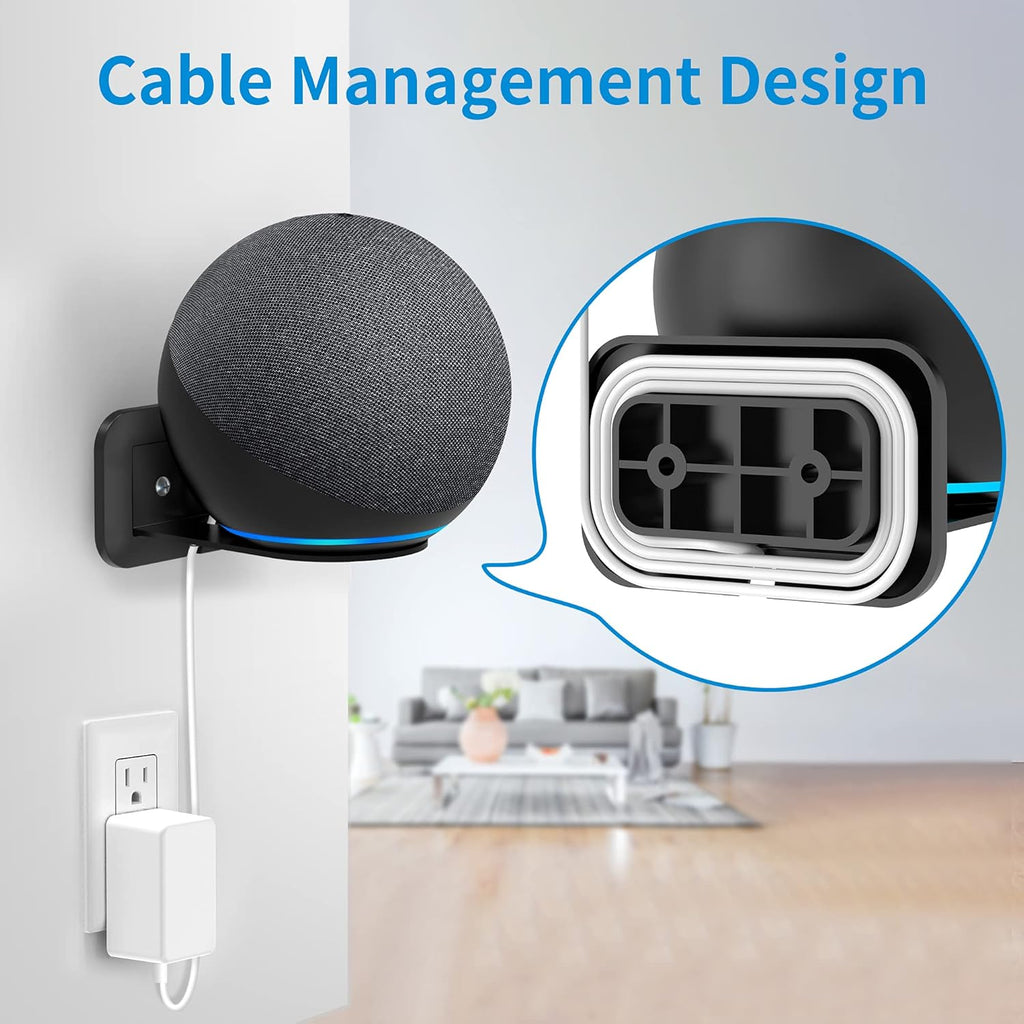 PlusAcc Wall Mount for 4th Gen - Space-Saving Stand Shelf Compatible with Google Home Mini & 4th Generation, Metal Bracket with Cable Management（Black）