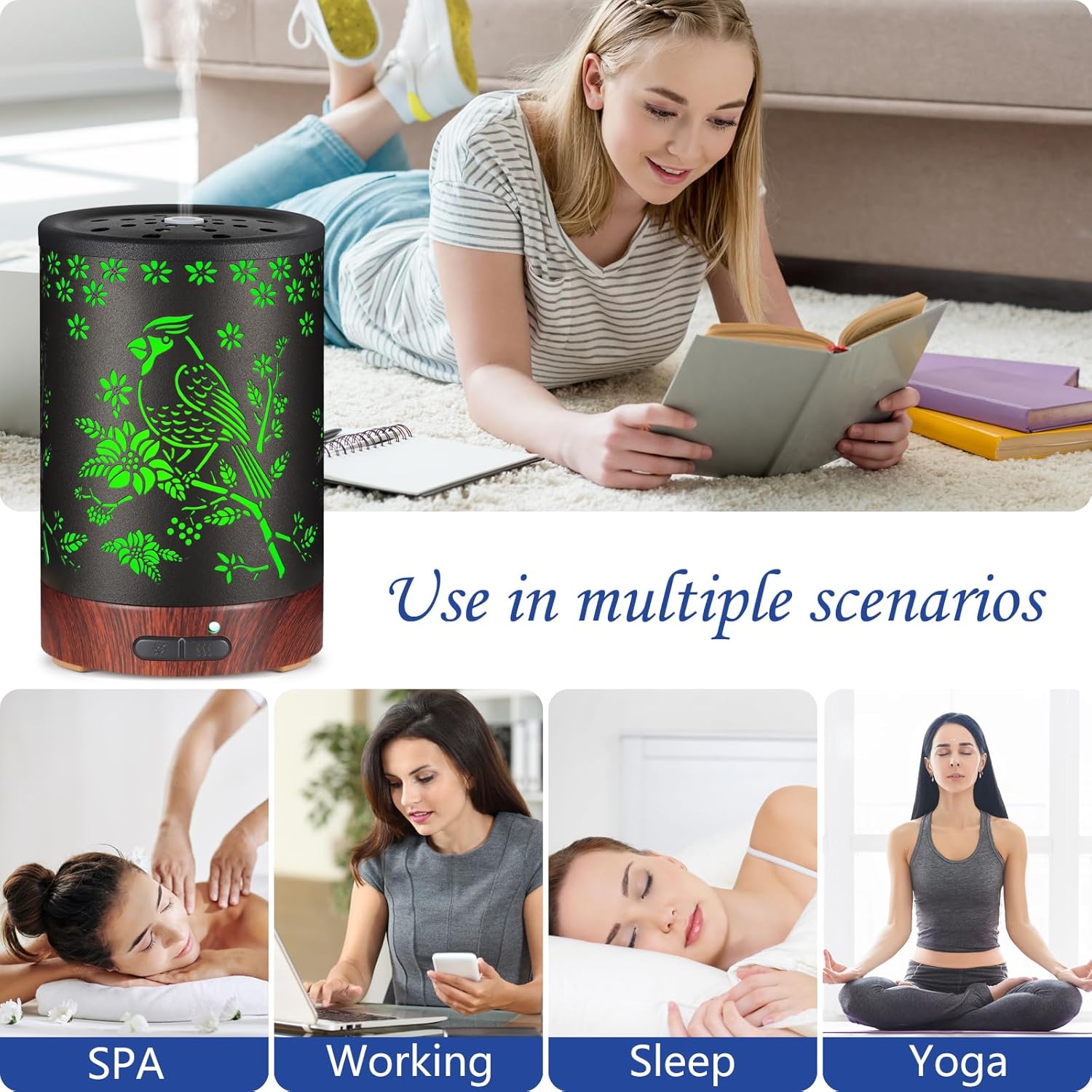 Essential Oil Diffuser- Aromatherapy Diffuser with7 Colors Light and Auto-Off for Women Metal Cool Mist Humidifier for Home and Office for Mom Women（Cardinal）