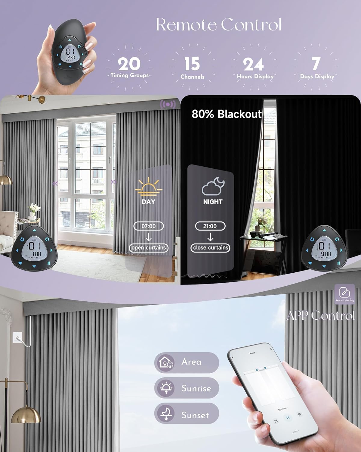 Graywind Hardwired Smart Curtains Compatible with Alexa Google Remote Control Motorized Drape for Sliding Door One-Way or Split Draw, Custom Width to 220" (Mist Series)
