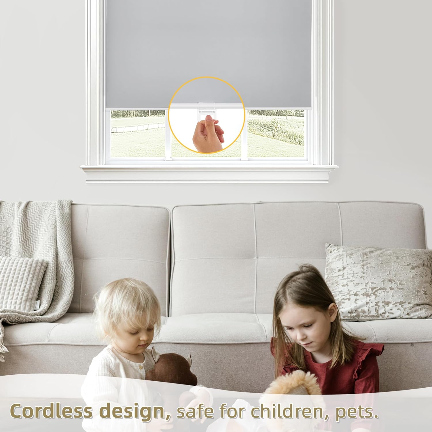 ChrisDowa Cordless Blackout Roller Shades for Windows, Thermal Insulated UV Protection Pull Down Shades, Total Blackout Window Blinds for Home, Office, Bedroom, Door (22" W x 72" H, Grey)