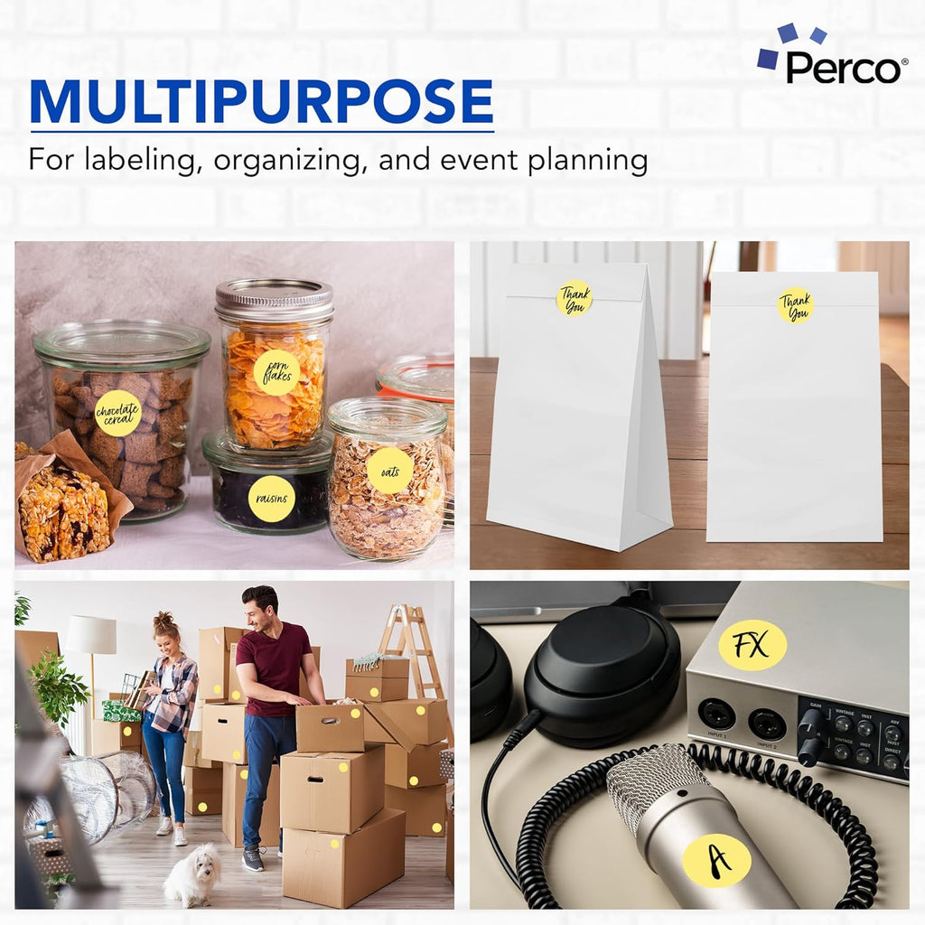 Perco Metallic Gold 2-Inch Perforated Circle Dot Sticker Labels — 10 Rolls, 5,000 Round Stickers — with Permanent Adhesive for Awards, Product Seals, Gift Packaging, Event Marking — Made in USA