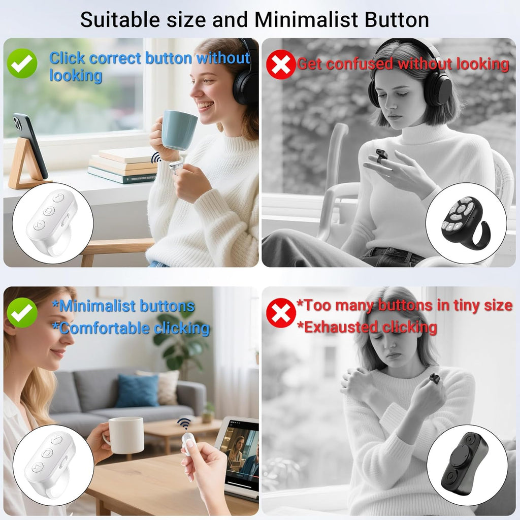 Scrolling Ring Remote for TikTok YouTube IG Shorts Video Landscape Portrait, Fingertip Wireless Scroller Page Turner Clicker for Kindle APP Compatible with iPhone iPad Android Phone Tablet (White)