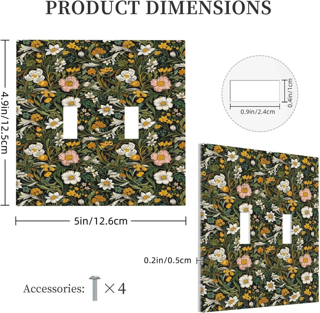 Decorative Light Switch Plate Covers Rustic Green Leaf White Daisy Yellow Floral 2 Gang Light Switch Cover Plate Unique Double Toggle Wall Plate Outlet Covers Faceplate for Bedroom Decor