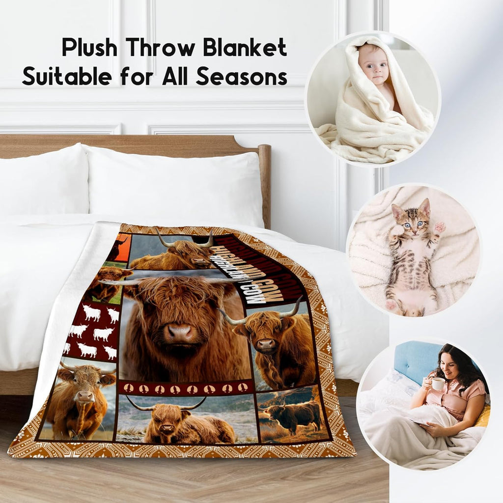 Blanket for Women Girls, Highland Cow Gifts for Adults - 30"x40" Kids Throw for Couch, Office - Soft, Fuzzy & Cozy - Wildlife Home Decor Gift Ideal