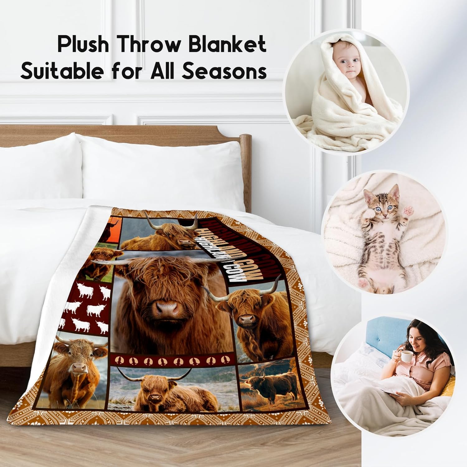 Blanket for Women Girls, Highland Cow Gifts for Adults - 30"x40" Kids Throw for Couch, Office - Soft, Fuzzy & Cozy - Wildlife Home Decor Gift Ideal