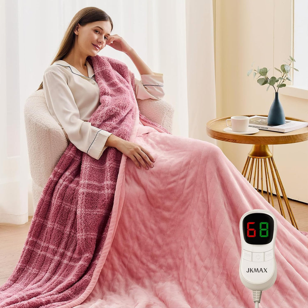 Heated Electric Blanket King Size - 100"x90" Flannel Heating Blanket with 10 Heating Levels & 5 Time Settings Over-Heat Protection, Winter Warmer for Adults with ETL Certification（Pink）